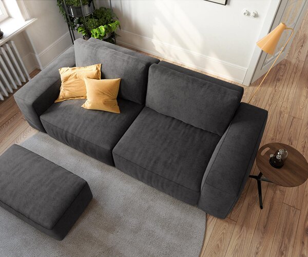 DELIFE Nagy kanapé Lanzo 230x95 cm mikroszálas fekete puffal