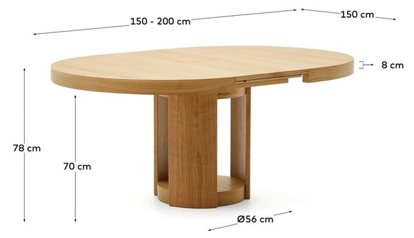 Kerek bővíthető étkezőasztal hosszabbító asztallappal tölgyfa dekorral ø 150 cm Artis – Kave Home