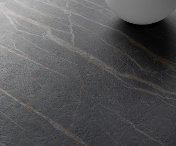 DELIFE Konzolasztal Edge hajóformájú 180x40 cm Laminam® kerámia Noir Desir barna Estelo fém titán effektfinish