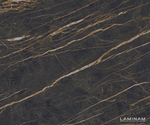 DELIFE Konzolasztal Edge hajóformájú 180x40 cm Laminam® kerámia Noir Desir barna Estelo fém titán effektfinish
