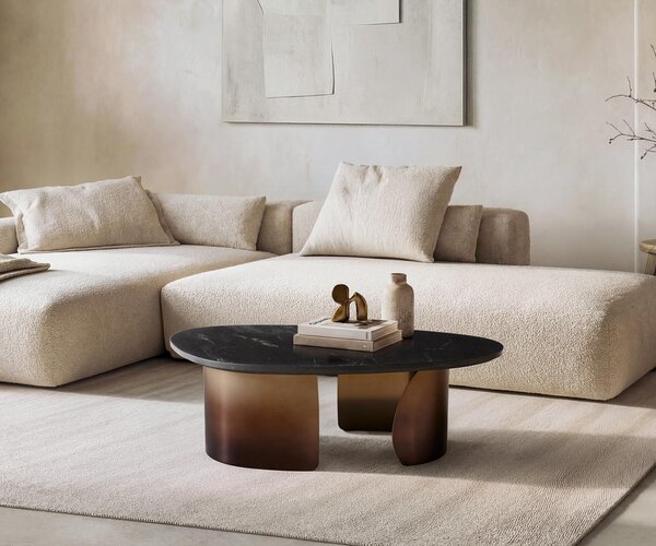 DELIFE Dohányzóasztal Marvello 100x50 cm márvány fekete ezüst fém arany Fusion Finish