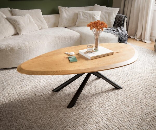 DELIFE Dohányzóasztal Edge organikus 140x76 cm tölgy természetes Flow-Edge Sarity fém fekete