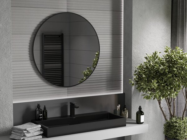 Mexen Loft, kerek fürdőszobai tükör 90 cm, keret színe fekete matt, 9850-090-090-000-70