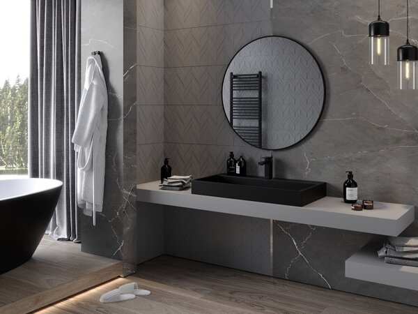 Mexen Loft, kerek fürdőszobai tükör 90 cm, keret színe fekete matt, 9850-090-090-000-70