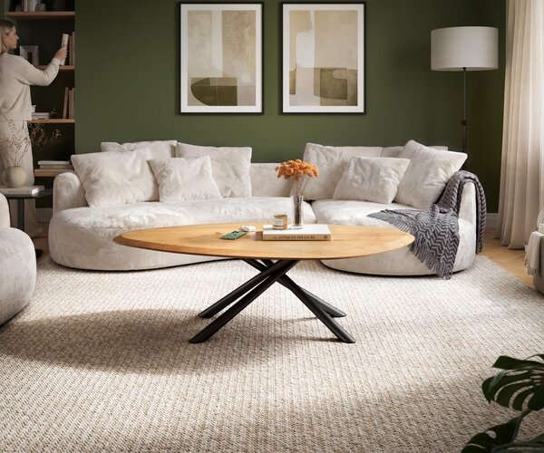 DELIFE Dohányzóasztal Edge organikus 140x76 cm tölgy természetes Flow-Edge Sarity fém fekete