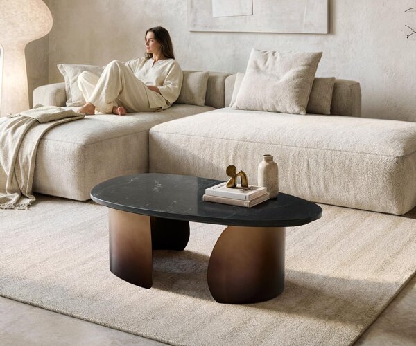 DELIFE Dohányzóasztal Marvello 100x50 cm márvány fekete ezüst fém arany Fusion Finish
