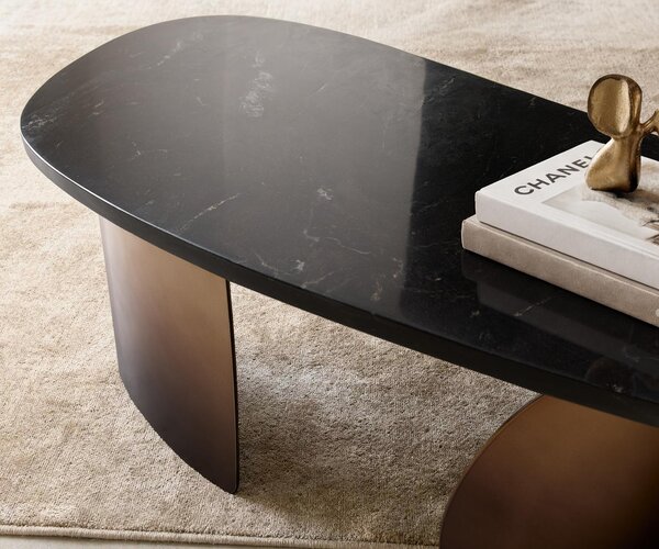 DELIFE Dohányzóasztal Marvello 100x50 cm márvány fekete ezüst fém arany Fusion Finish