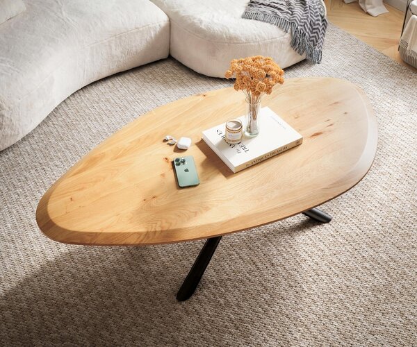 DELIFE Dohányzóasztal Edge organikus 140x76 cm tölgy természetes Flow-Edge Sarity fém fekete