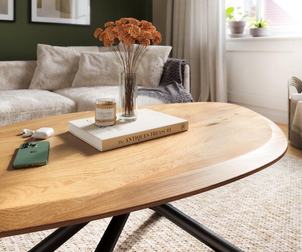 DELIFE Dohányzóasztal Edge organikus 140x76 cm tölgy természetes Flow-Edge Sarity fém fekete