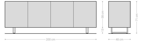 DELIFE Komód Ashara 200 cm tölgy természetes 3D hatás 4 ajtós vékony láb rozsdamentes acél szálcsiszolt