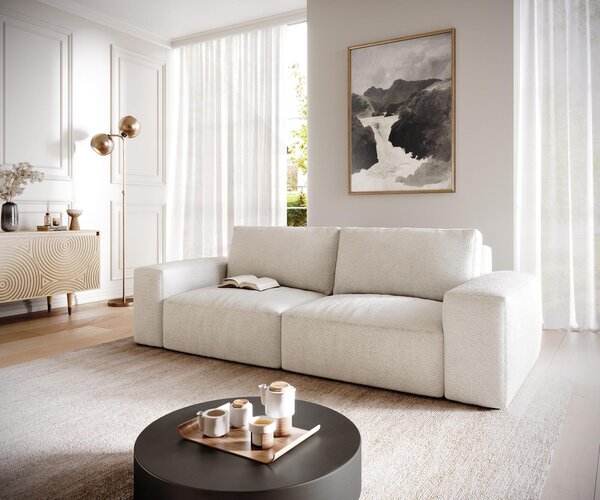 DELIFE Nagy kanapé Lanzo 230x95 cm bouclé krémfehér