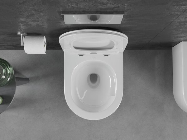 Mexen Sofia, falra akasztható WC csésze 490x360x355 mm, Perem nélküli Tornado + duroplast wc ülőke, fényes fehér, 30540400T