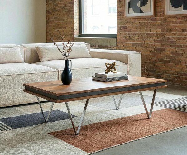 DELIFE Design dohányzóasztal Stonegrace 117x60x25 cm akác természetes pala