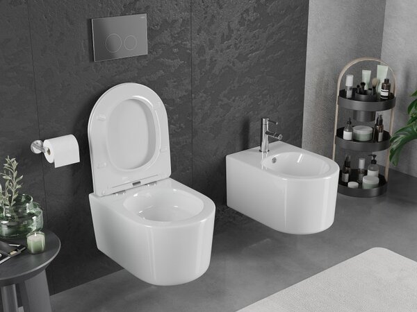 Mexen Sofia, falra akasztható WC csésze 490x360x355 mm, Perem nélküli Tornado + duroplast wc ülőke, fényes fehér, 30540400T