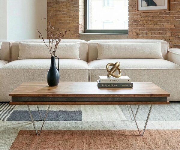 DELIFE Design dohányzóasztal Stonegrace 117x60x25 cm akác természetes pala