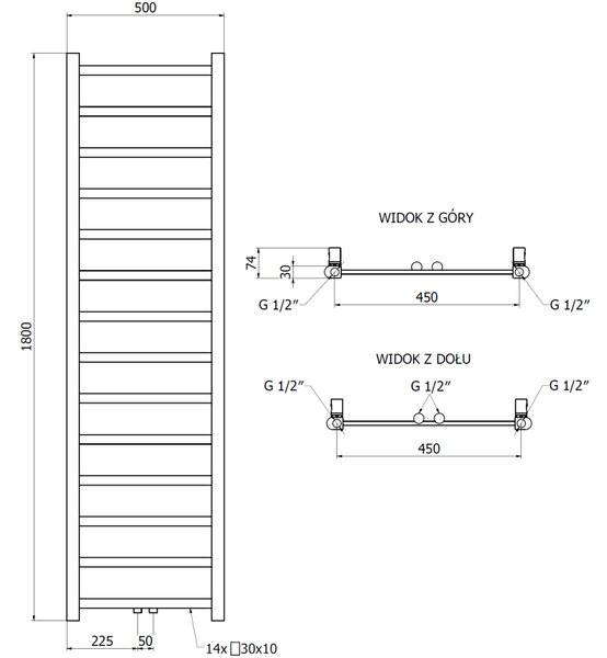 Mexen csavar, fűtőelem 1800 x 500 mm, 460 W, alul és középen, fehér, W126-1800-500-00-20