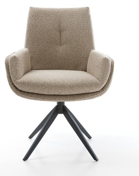DELIFE Étkezőszék Clea-Flex bouclé sötét bézs kereszt láb széles fekete 360° forgatható billenő funkció