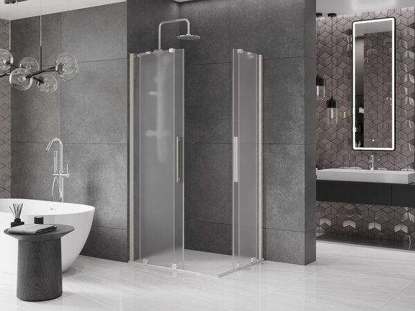 Mexen Velar Duo, zuhanykabin tolóajtóval 100 x 90 cm, 8 mm-es matt üveg, csiszolt acél, 871-100-090-32-97
