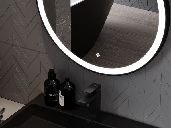 Mexen Esso kerek LED háttérvilágítású fürdőszobai tükör 60cm 6000K páramentes fűtőbetét fekete keret 9825-060-060-611-70