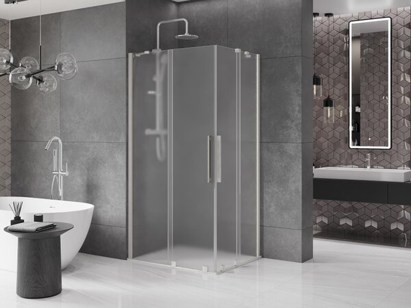 Mexen Velar Duo, zuhanykabin tolóajtóval 100 x 90 cm, 8 mm-es matt üveg, csiszolt acél, 871-100-090-32-97