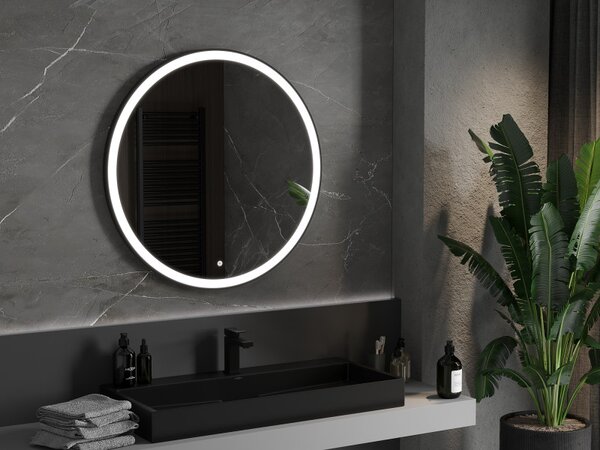 Mexen Esso kerek LED háttérvilágítású fürdőszobai tükör 90cm 6000K páramentes fűtőbetét fekete keret 9825-090-090-611-70