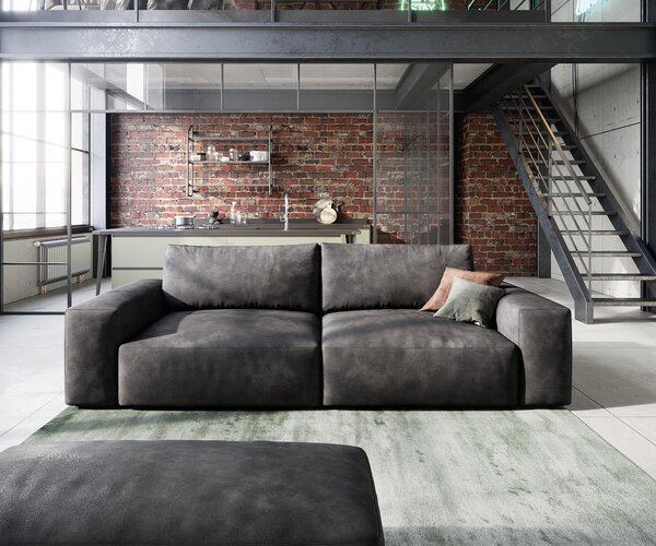 DELIFE Nagy kanapé Lanzo 230x95 cm bőr imitáció vintage antracit puffal