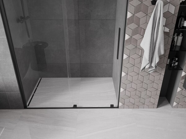 Mexen Velar, nyitható tolóajtó 130x200 cm, 8mm átlátszó üveg, fekete matt, 871-130-000-01-70