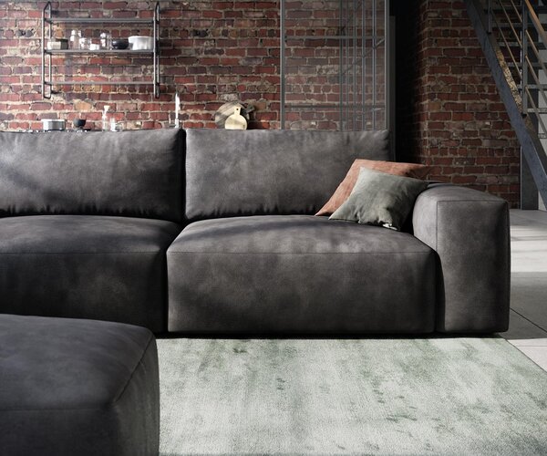DELIFE Nagy kanapé Lanzo 230x95 cm bőr imitáció vintage antracit puffal