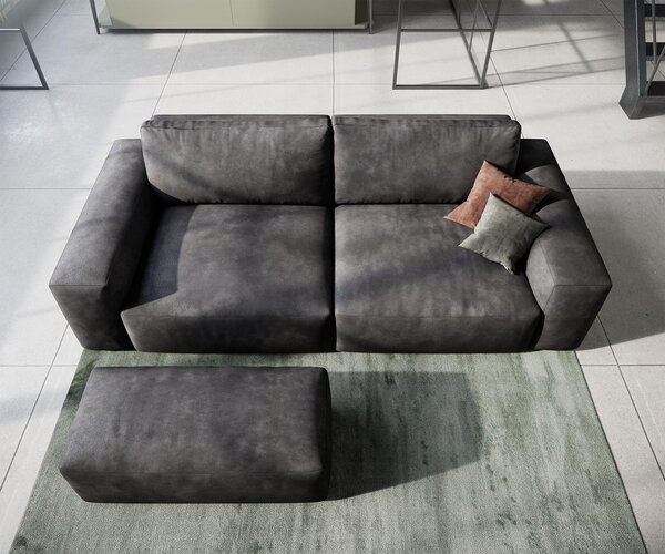 DELIFE Nagy kanapé Lanzo 230x95 cm bőr imitáció vintage antracit puffal