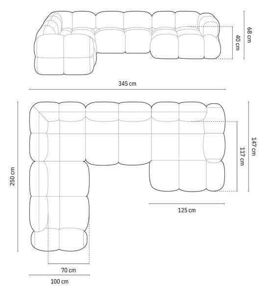 Barna bársony sarokkanapé (bal oldali-U alakú) Loretto – Cosmopolitan Design