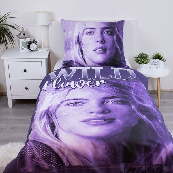 Lila egyszemélyes pamut gyerek ágyneműhuzat 200x140 cm Billie Eilish – Jerry Fabrics