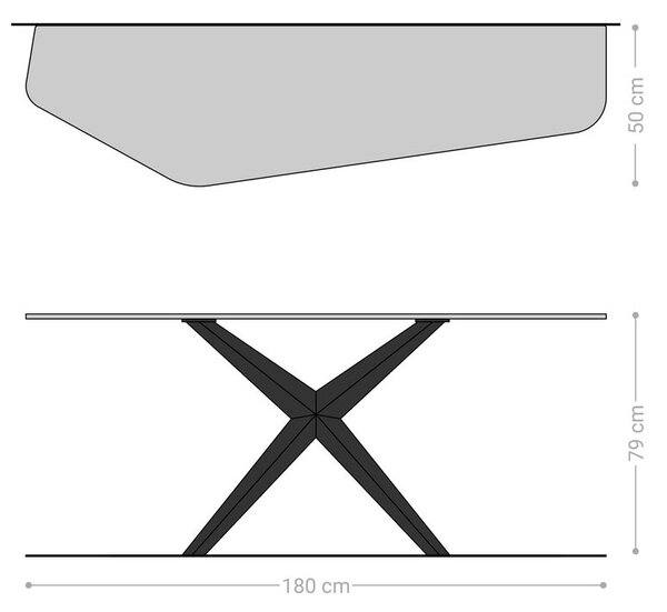 DELIFE Konzolasztal Edge poligonális 180x50 cm Laminam® Travertino Bianco krémfehér Zentharo fém fekete