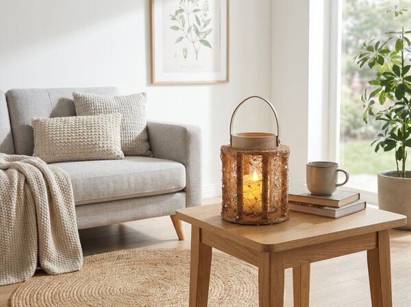 Lámpás flitterekkel NATUR GLAM 21 cm, természetes