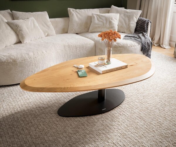 DELIFE Dohányzóasztal Edge organikus 140x76 cm tölgy természetes Flow-Edge Vibany fém fekete