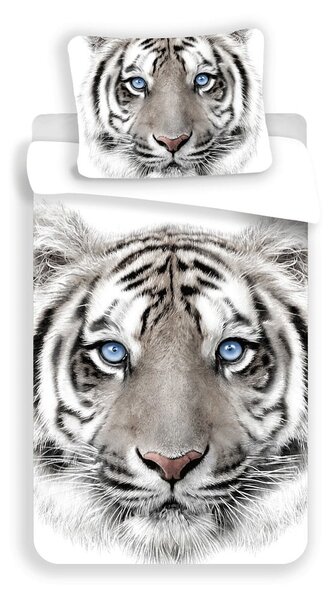 Fehér-szürke egyszemélyes pamut gyerek ágyneműhuzat 140x200 cm White Tiger – Jerry Fabrics
