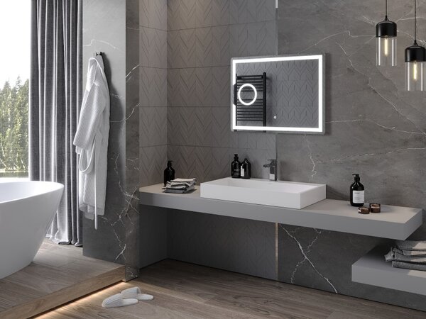 Mexen Onyx, LED fürdoszobai tükör háttérvilágítással és kozmetikai tükörrel 80x60 cm, 6000K, páramentesíto, 9813-080-060-611-00