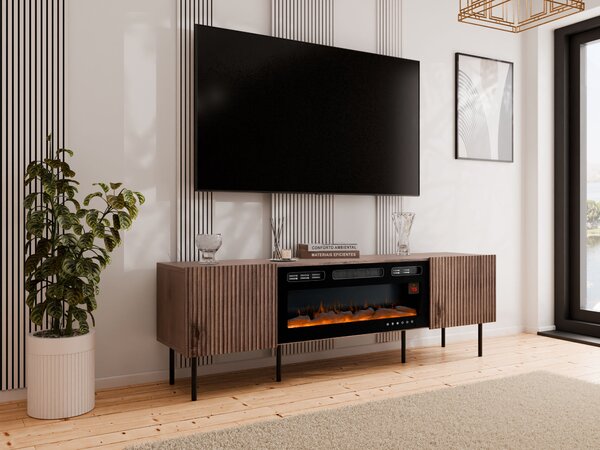 TV-állvány Fama II, Laminált forgácslap, Közepes sűrűségű farostlemez, 58x181x42cm, Dió, Fekete