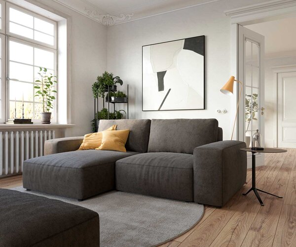 DELIFE Sarokkanapé Lanzo 230x155 cm mikroszálas khaki-barna változtatható rekamié puffal
