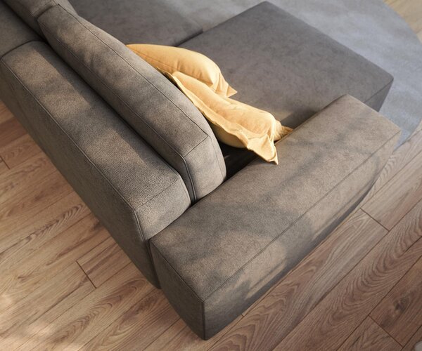 DELIFE Sarokkanapé Lanzo 230x155 cm mikroszálas khaki-barna változtatható rekamié puffal