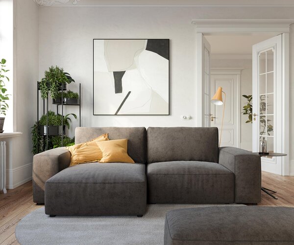 DELIFE Sarokkanapé Lanzo 230x155 cm mikroszálas khaki-barna változtatható rekamié puffal