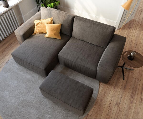 DELIFE Sarokkanapé Lanzo 230x155 cm mikroszálas khaki-barna változtatható rekamié puffal