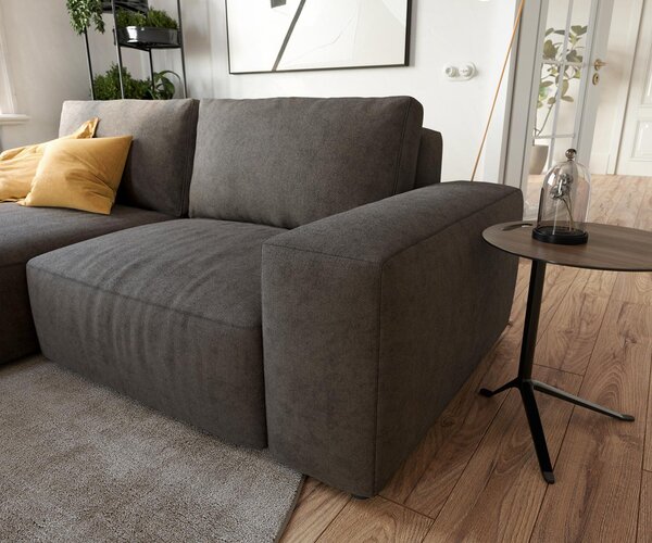 DELIFE Sarokkanapé Lanzo 230x155 cm mikroszálas khaki-barna változtatható rekamié puffal