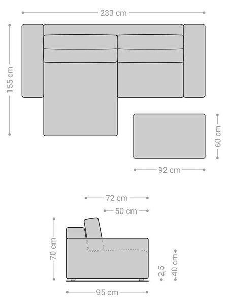 DELIFE Sarokkanapé Lanzo 230x155 cm mikroszálas khaki-barna változtatható rekamié puffal