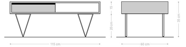 DELIFE Dohányzóasztal Stonegrace 115x60x35 cm akác természetes pala 2 fiók 1 rekesz