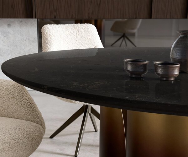 DELIFE Étkezőasztal Adenza kerek 140x140 cm márvány fekete ezüst fém arany Fusion Finish