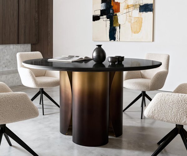 DELIFE Étkezőasztal Adenza kerek 140x140 cm márvány fekete ezüst fém arany Fusion Finish