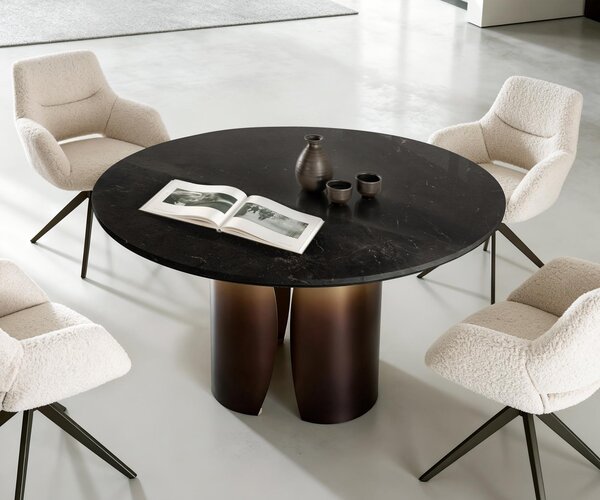 DELIFE Étkezőasztal Adenza kerek 140x140 cm márvány fekete ezüst fém arany Fusion Finish