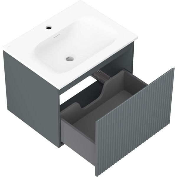 Mexen Rivel, fürdőszobaszekrény 60 cm Vela mosdóval, 1 fiókkal, rovátkolt, grafit matt/fehér matt, 91A20-06047-1-BF66-W23M01