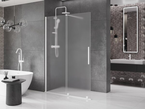 Mexen Velar, zuhany paraván tolóajtóval Walk-in 130 x 200 cm, 8 mm-es matt üveg, fehér matt, 871-130-000-33-20