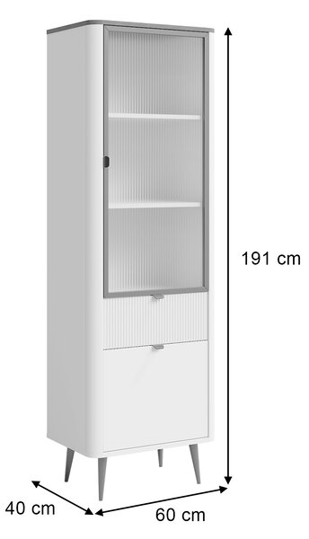 MARLY keskeny vitrines szekrény - kasmír / dió